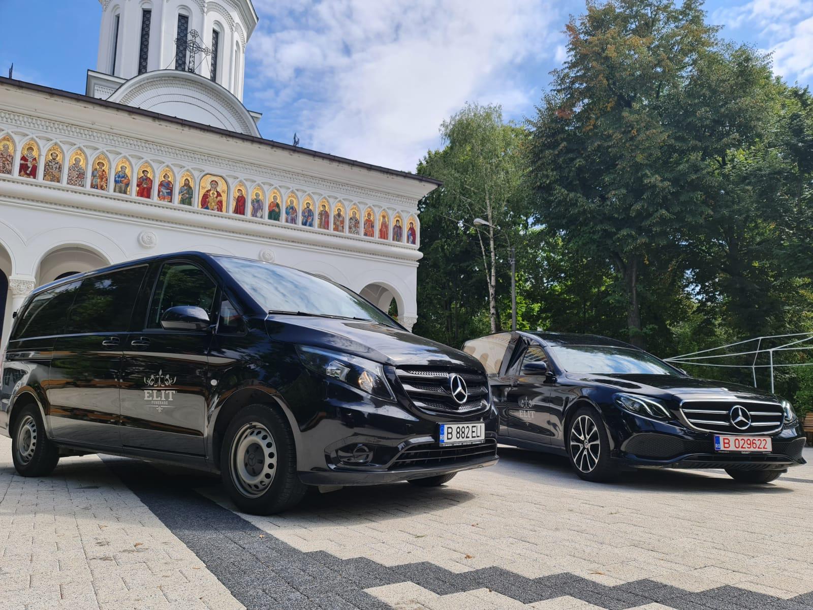 Dric și dubă funerară Mercedes Elit Funerare la Mânăstirea Cernica